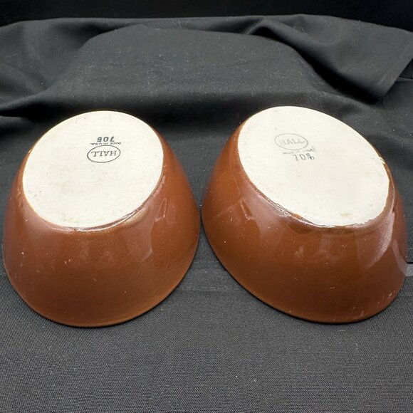 Set Of 2 Hall Small Oval Individual Bakers Brown White Oven Safe Vintage USA - Picture 5 of 12